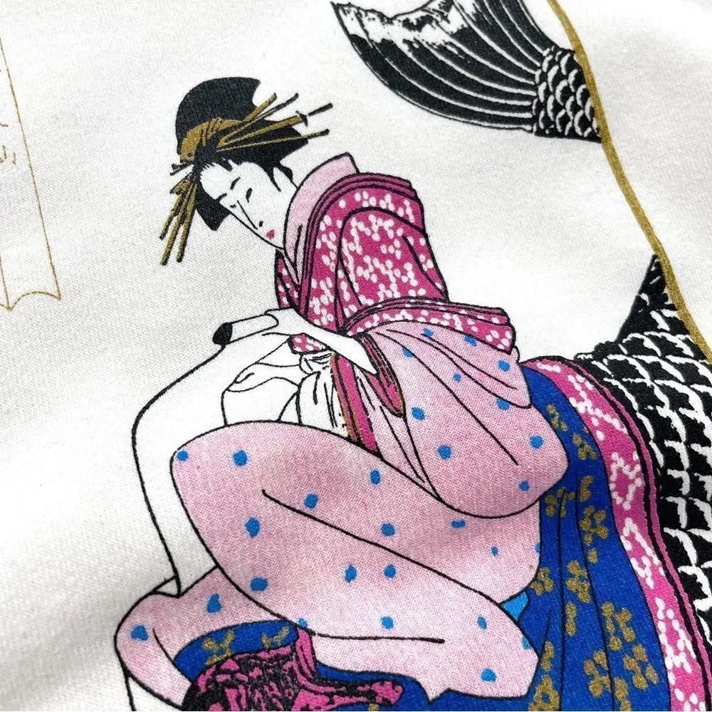 Vtg 90s Japanese Woodblock Print Sweatshirt, Ukiyo- Geisha Japan, Hanes USA XL - Picture 5 of 5